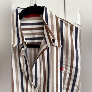 Carolina Herrera Button down Striped Shirt - Brown, White, and Blue